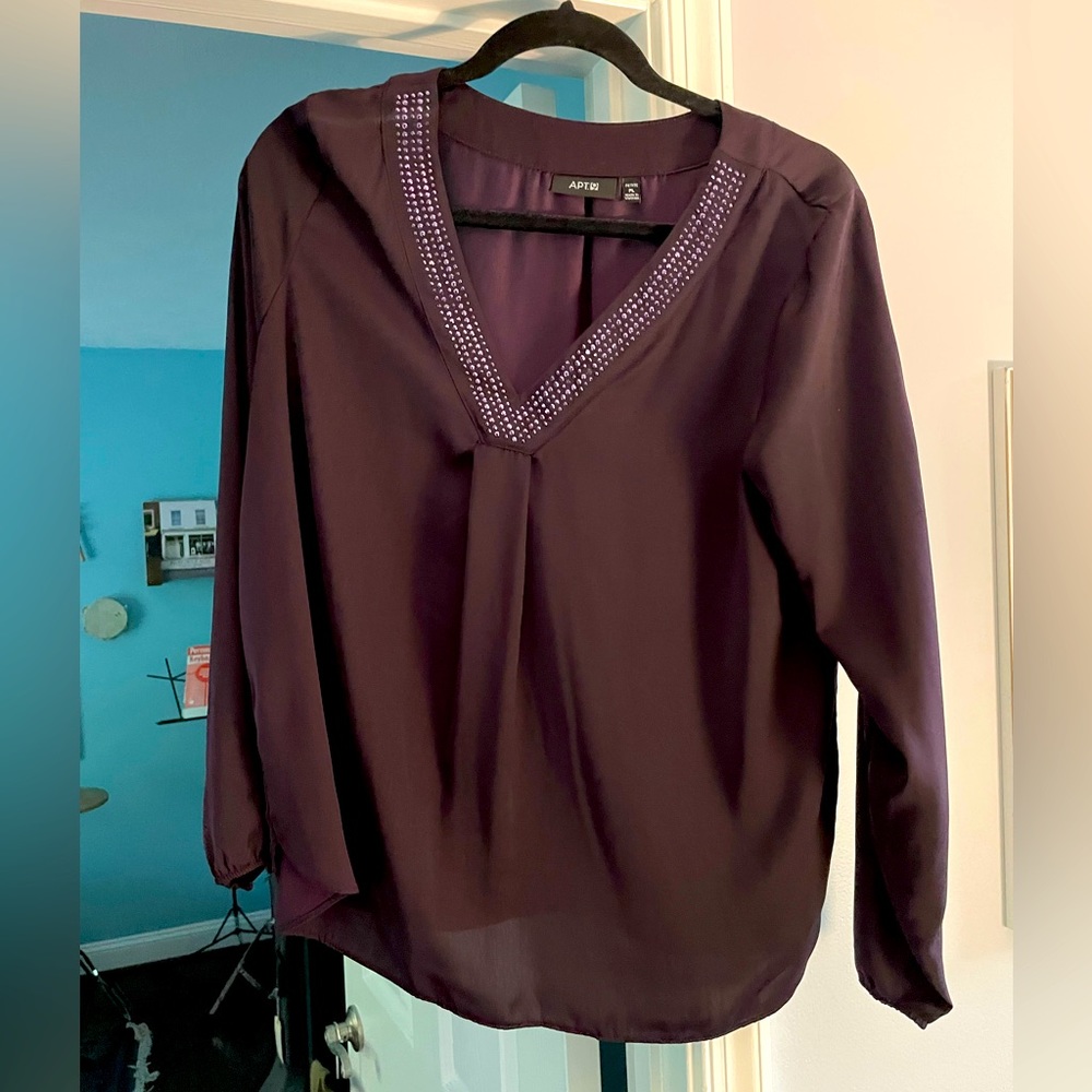 Pullover top blouse top eggplant v neck pl